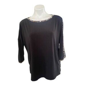 Chico’s Size 2 Black Top Boat Neck Travelers? Travel Shirt Large Polyester *2G